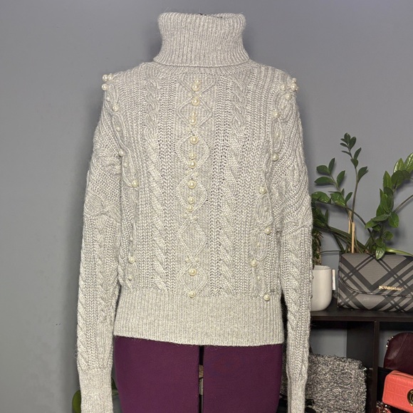 Marciano Sweaters - Marciano Gray Turtleneck Faux Pearl Embellished Sweater